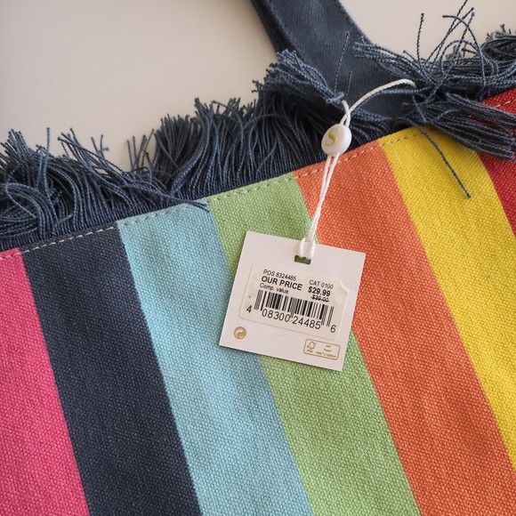 SHIRALEAH Rainbow Striped Print Canvas TOTE SHOULDER Shopper bag - Picture 2 of 6